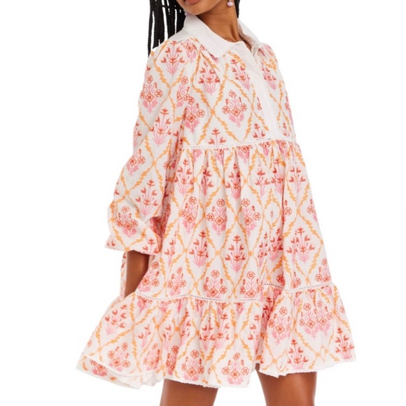 NWT Allison New York Millie Dress, pink and orange cross stitch, small - Picture 1 of 8